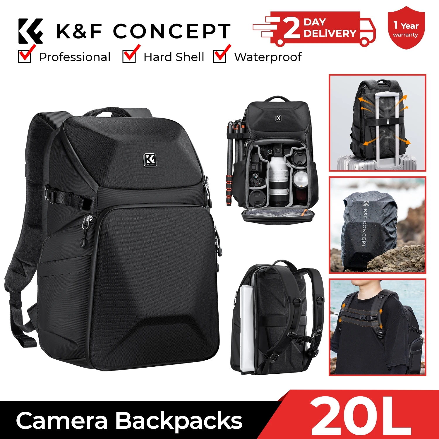 K&F CONCEPT 20L 카메라 백팩 방수 전면 하 - Laptop Accessories Box 리뷰 및 가격